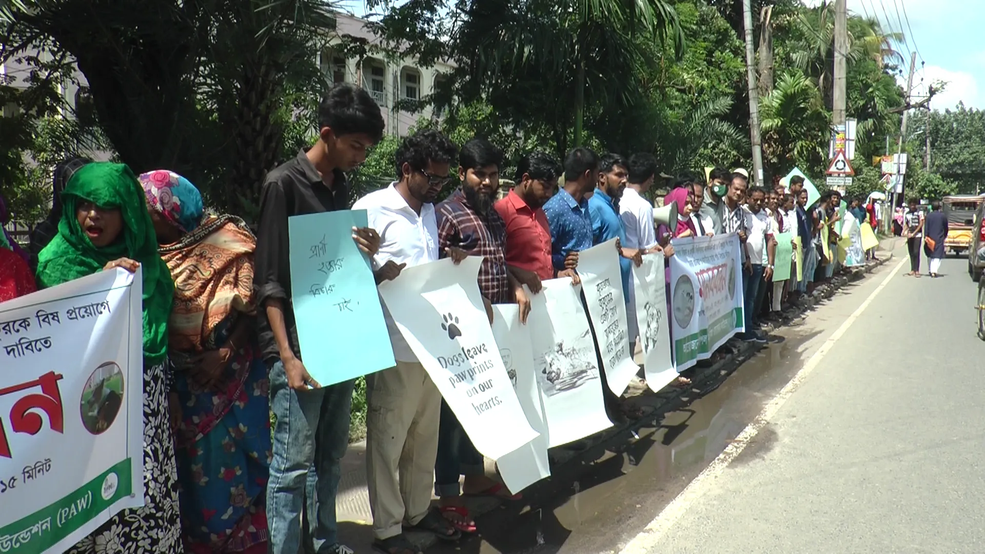 যবিপ্রবিতে বেওয়ারিশ ১৮ কুকুর হত্যার প্রতিবাদে মানববন্ধন