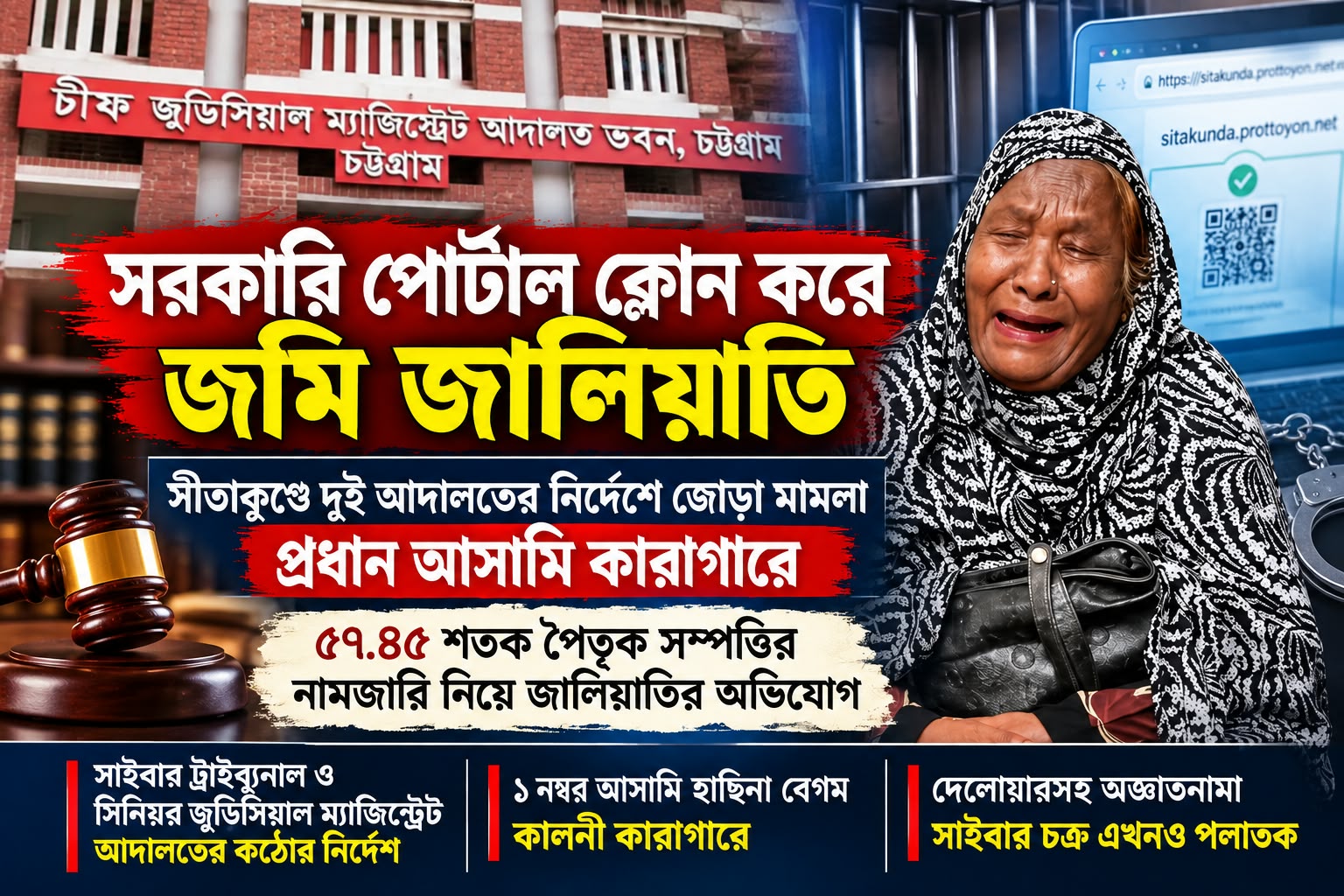 সরকারি পোর্টাল ক্লোন করে জমি জালিয়াতি: সীতাকুণ্ডে দুই আদালতের নির্দেশে জোড়া মামলা, প্রধান আসামি হাসিনা বেগম কালনি কারাগারে